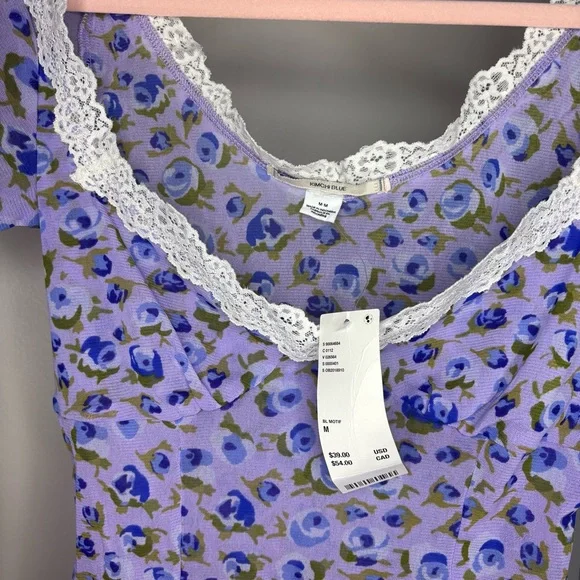 NWT Kimchi Blue Blake Puff Sleeve Mesh Top Rose Lavender Tea Stain - Picture 7 of 9